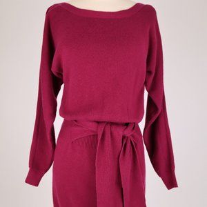 ❄️ LAUNDRY BY DESIGN Burgundy Wool Faux Wrap Sweater Knit Tunic Dress Top Medium